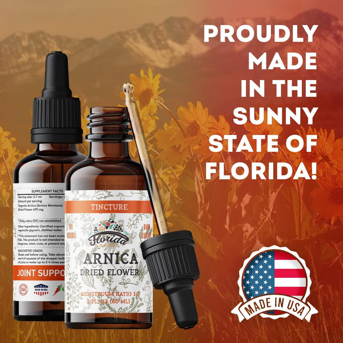 Arnica Tincture, Organic Arnica Extract (Arnica Montana) Dried Flower Herbal Supplement, Non-GMO in Cold-Pressed Organic Vegetable Glycerin, 700 mg, 2 oz (60 ml)