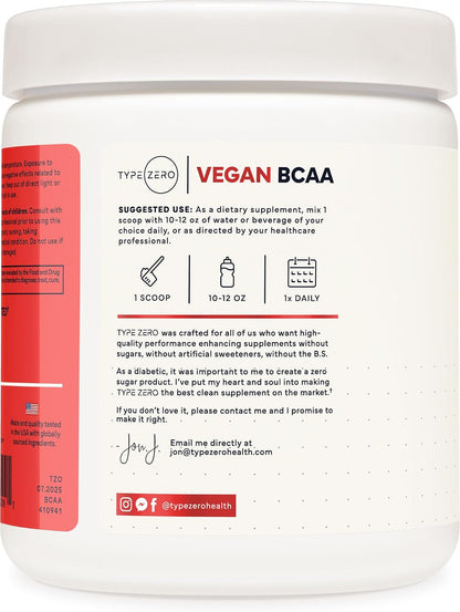 Type Zero Ultra Clean Vegan BCAA Powder + Electrolytes Tropical Fruit Punch | 6g Per Serving, 2:1:1 Sugar-Free, No Sucralose, BCAAs Amino Acids Supplement, After Workout Drink, 30 Servings
