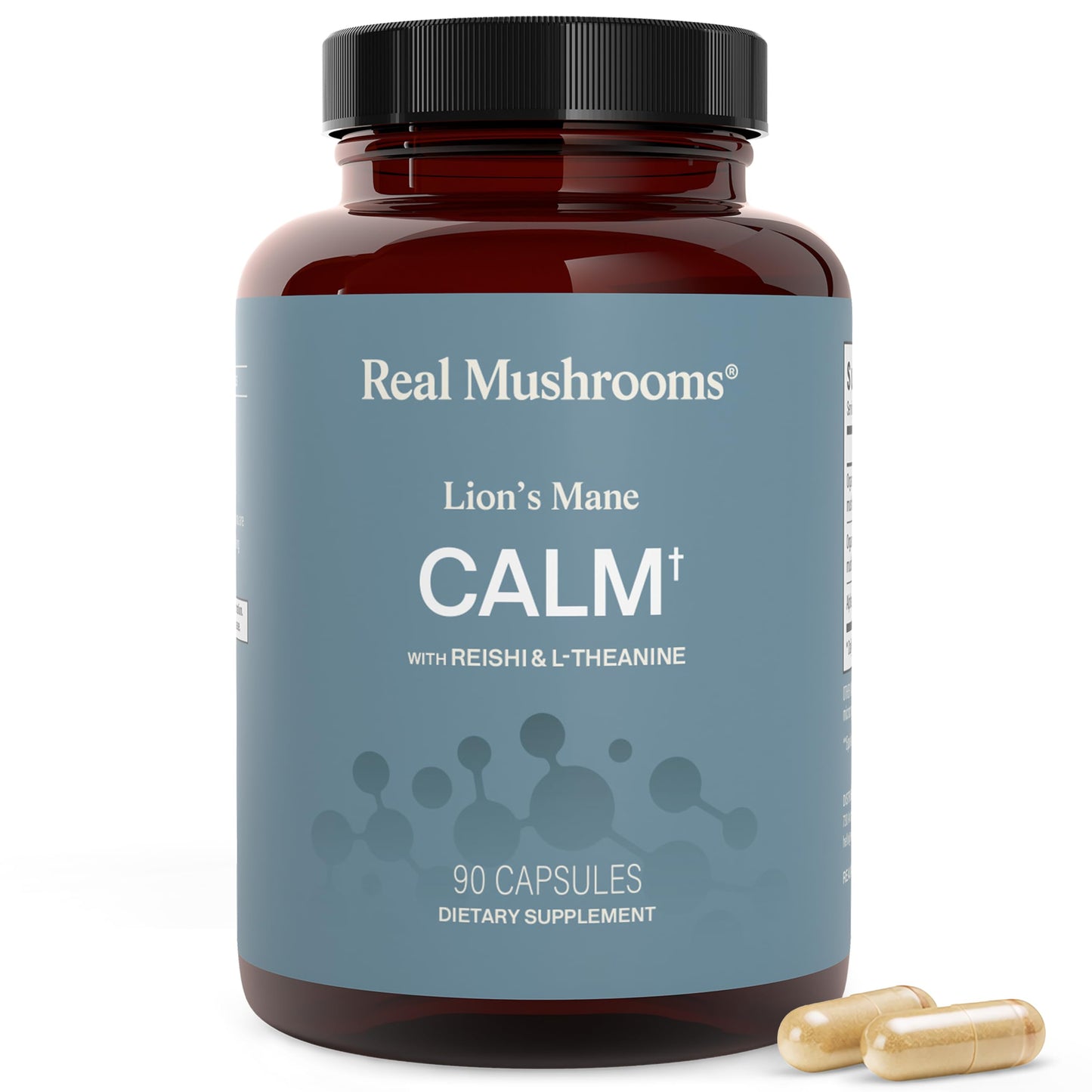 Real Mushrooms Calm Lions Mane Capsules (90 Count) – 400mg Organic Lions Mane Fruiting Body Extracts, 200mg Organic Reishi, 200mg AlphaWave L-Theanine for Calm Clarity & Relaxed Alertness, 90ct