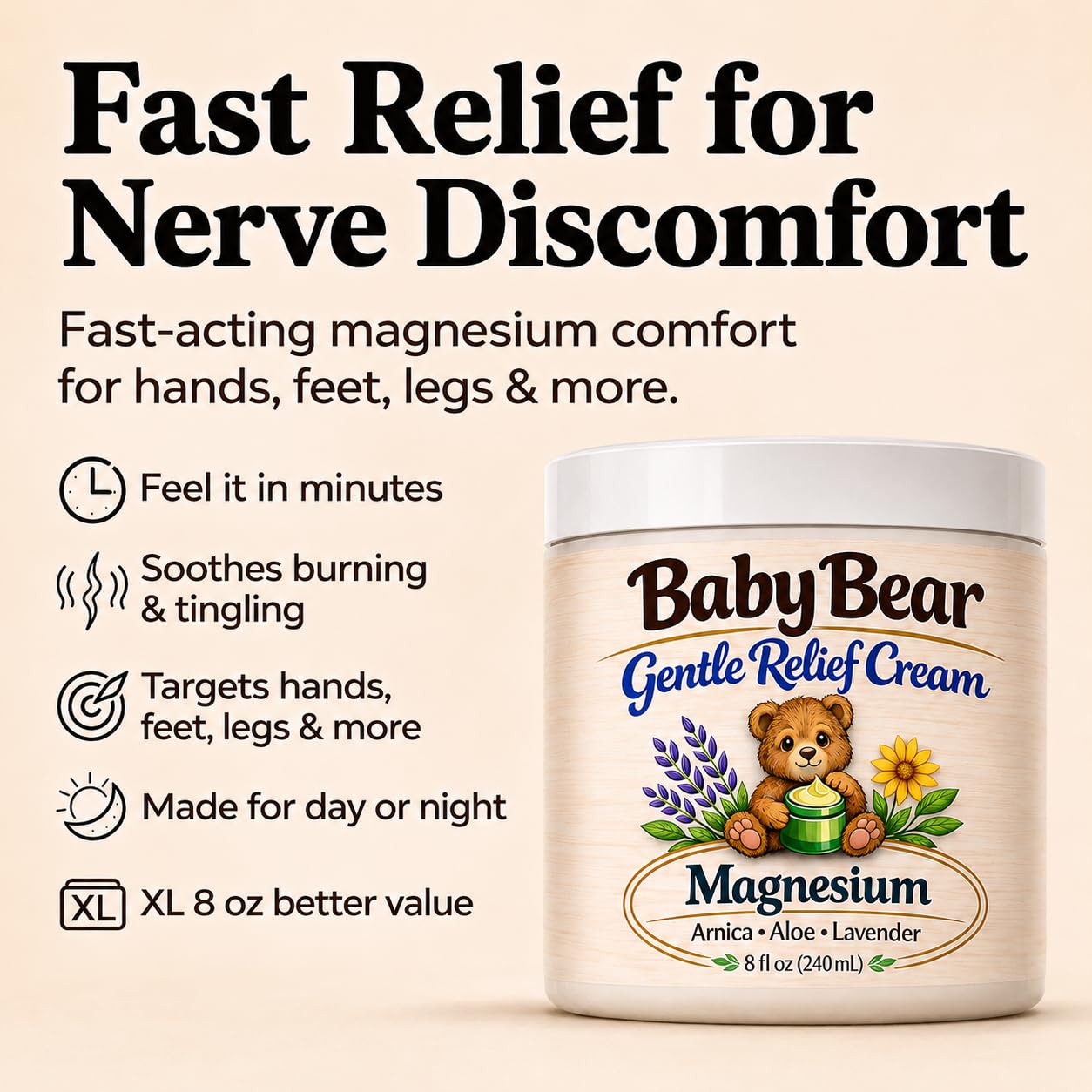 Nerve Relief Cream with Magnesium Chloride – Neuropathy Relief Cream for Feet, Hands, Legs, Toes & More – Fast-Absorbing, Non-Greasy Formula for Foot & Leg Comfort