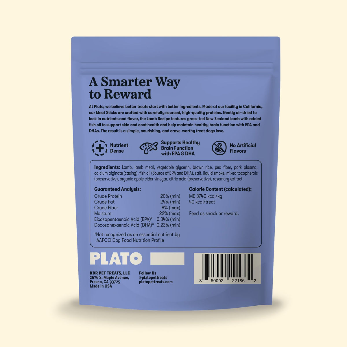 Plato Meat Sticks Salmon Dog Treats, Air-Dried High-Protein Soft Chews with Omega Fish Oil (EPA & DHA), 10 oz
