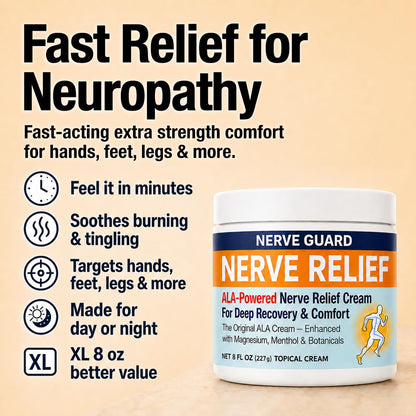 Neuropathy Cream – XL 8 oz – Maximum Strength Nerve Relief Cream for Feet Hands Legs Toes & Back – Fast Acting Relief with Menthol, Magnesium, ALA, Arnica –