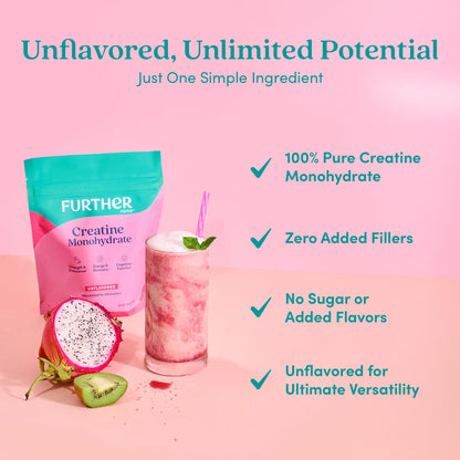Further Food Unflavored Creatine Monohydrate Powder, 100% Pure, Micronized, Sugar-Free, Supports Strength, Energy and Muscle Recovery, 60 Servings, 10.6 Oz