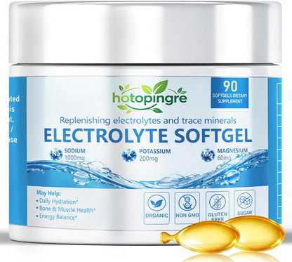 Electrolyted Capsules w. 1000mg Sodium (Himalayan Pink Salt) Mag -nesium Potassium Chloride Calcium & Trace Mineral - Unflavored Salt Pills for Hydration, Keto & Fasting Support 90 Softgels