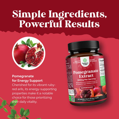 Advanced Pomegranate Extract Capsules - Powerful Antioxidant & Healthy Heart Support - Easy To Swallow Pomegranate Supplement - Superfood for Energy & Gut Health Support - Third Party Tested - 60 Ct