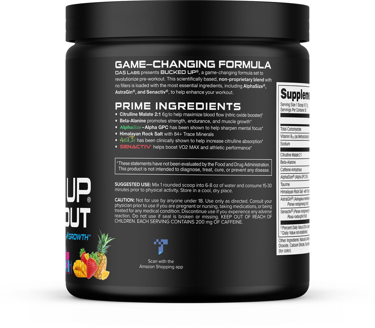 Bucked Up Pre Workout - Best Tasting - 6 Grams Citrulline, 2 Grams Beta Alanine Non Proprietary Blend, Powder (Strawberry Kiwi)
