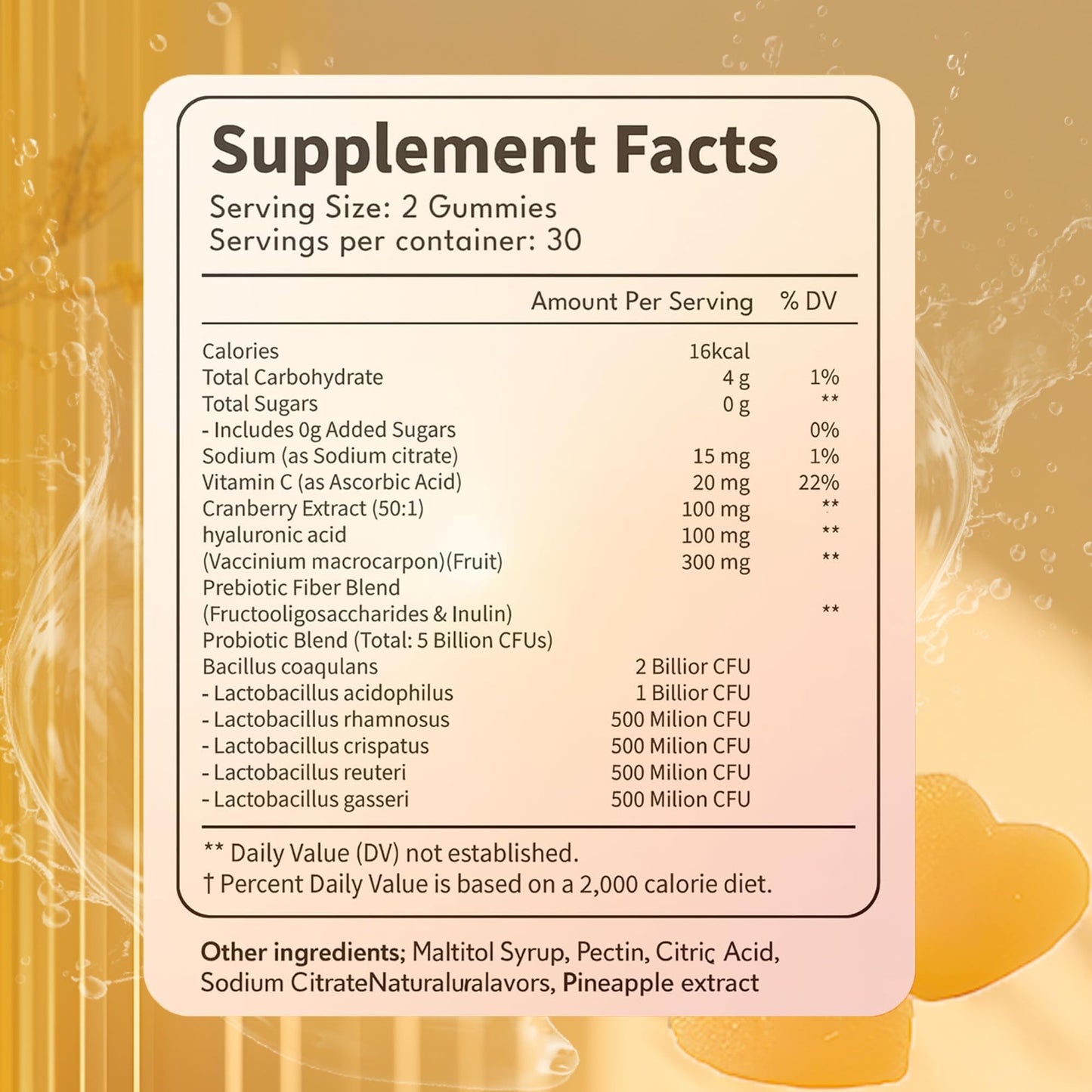 NEWUREHO Probiotic Pineapple Gummies, Hawaiian Pineapple Feminine PH Balance Gummies, Supports Female Vitality and Gut Health 60 Gummies