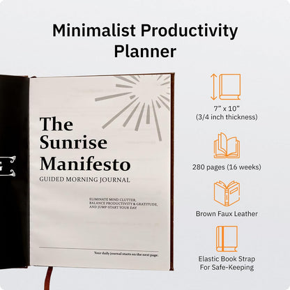 Sunrise Manifesto Guided Morning Journal - Gratitude & Mindfulness | Premium Faux Leather Cover, Daily Self-Care Ritual for Manifestation & Reflection, Undated Wellness Tracker for Women and Men