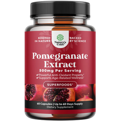 Advanced Pomegranate Extract Capsules - Powerful Antioxidant & Healthy Heart Support - Easy To Swallow Pomegranate Supplement - Superfood for Energy & Gut Health Support - Third Party Tested - 60 Ct