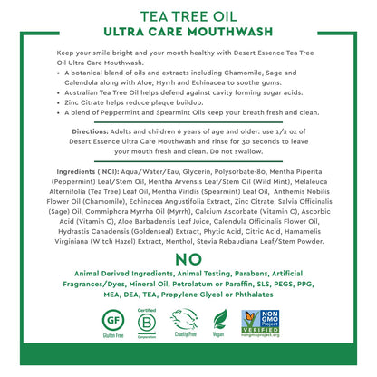 Desert Essence Tea Tree Oil Ultra Care Mouthwash, Mega Mint, 16 fl oz