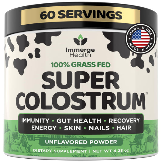 Immerge Health Super Colostrum Powder (60 Servings) – Premium Bovine Colostrum Supplement for Gut Health, Bloating & Immune Support – High IgG, 100% Grass Fed