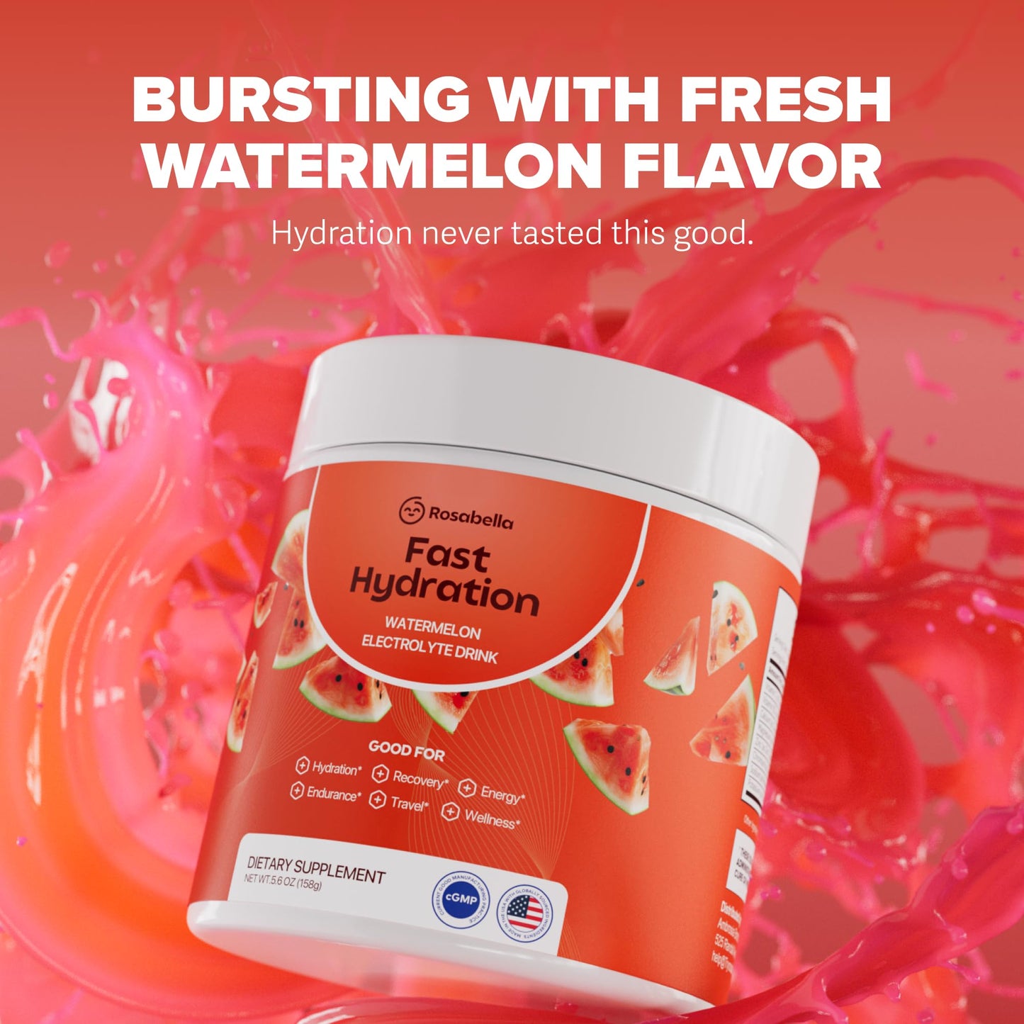 Rosabella Electrolyte Drink Powder – Watermelon – Sugar-Free Hydration Drink Mix – Electrolytes Powder with Sodium, Potassium, Magnesium, Calcium