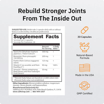 SaltWrap Remodel Clinic Joint Mobility Supplement, 60 Caps | Made in USA, with Quercetin, Bromelain, Fisetin and Senactiv Senolytic Complex for Senescent Cell Clearance & Tissue Recovery