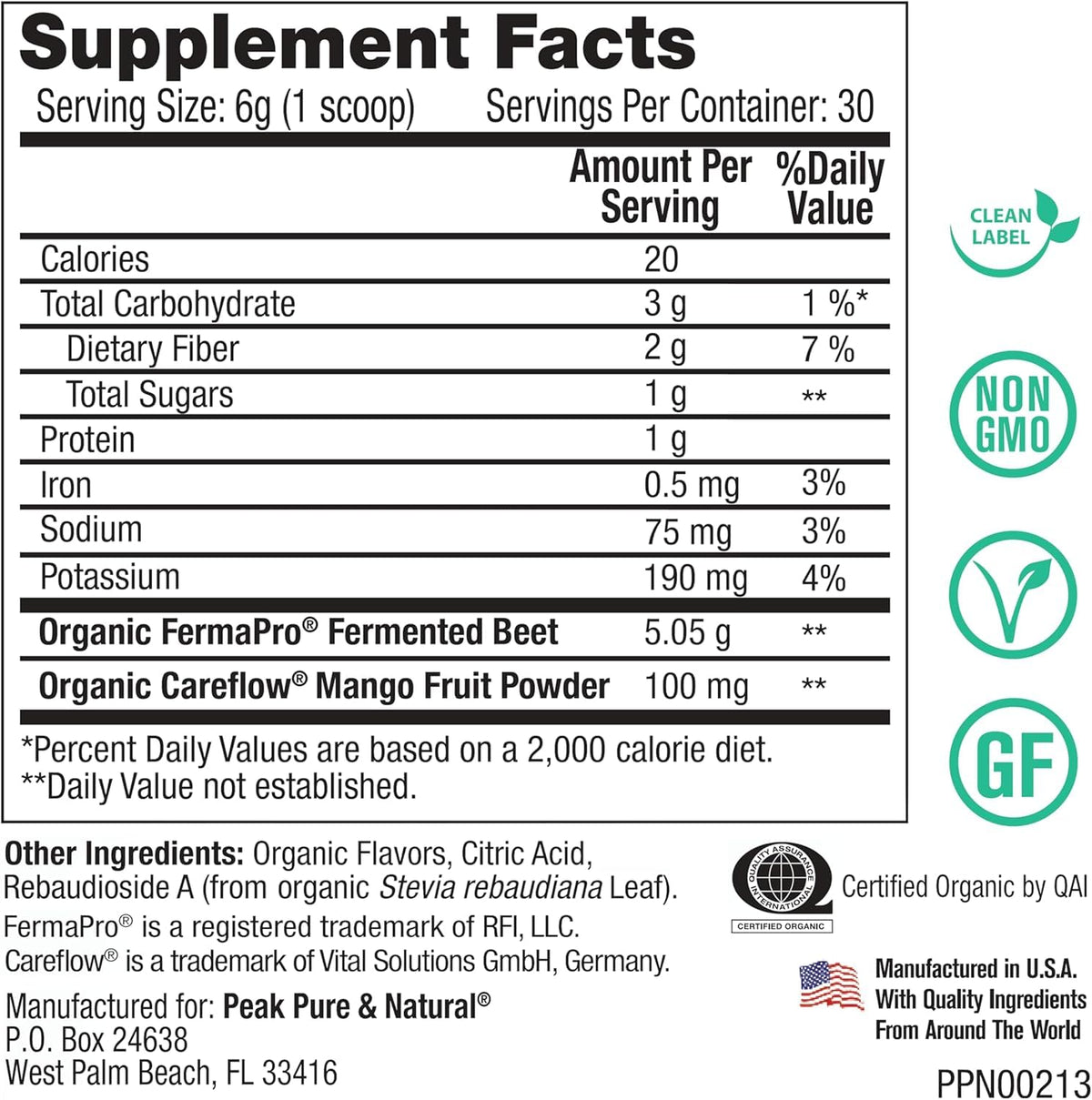 Peak Pure & Natural Peak Organic Fermented Beets - Organic Fermented Beet Powder Superfood Drink Powder - Nitric Oxide Supplement Support for Normal Blood Pressure