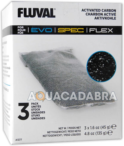 Fluval Spec/Evo/Flex Activated Carbon, Replacement Aquarium Filter Media, 3-Pack, A1377 | Replacement Aquarium Filter Media