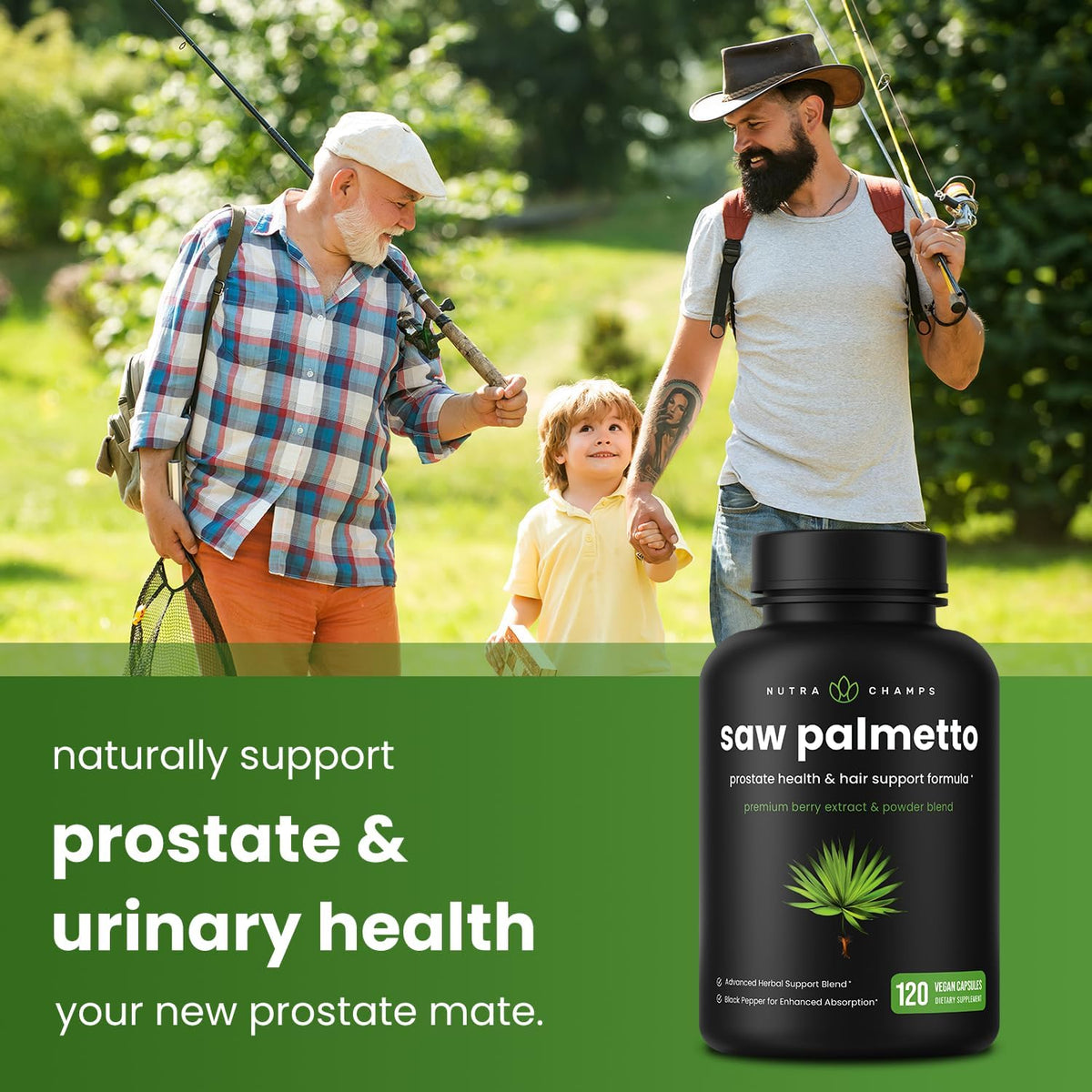 NutraChamps Saw Palmetto Supplement for Prostate Health [Extra Strength] 600mg Complex with Extract, Berry Powder & Herbs - Supports Healthy Urination Frequency, 120 Capsules