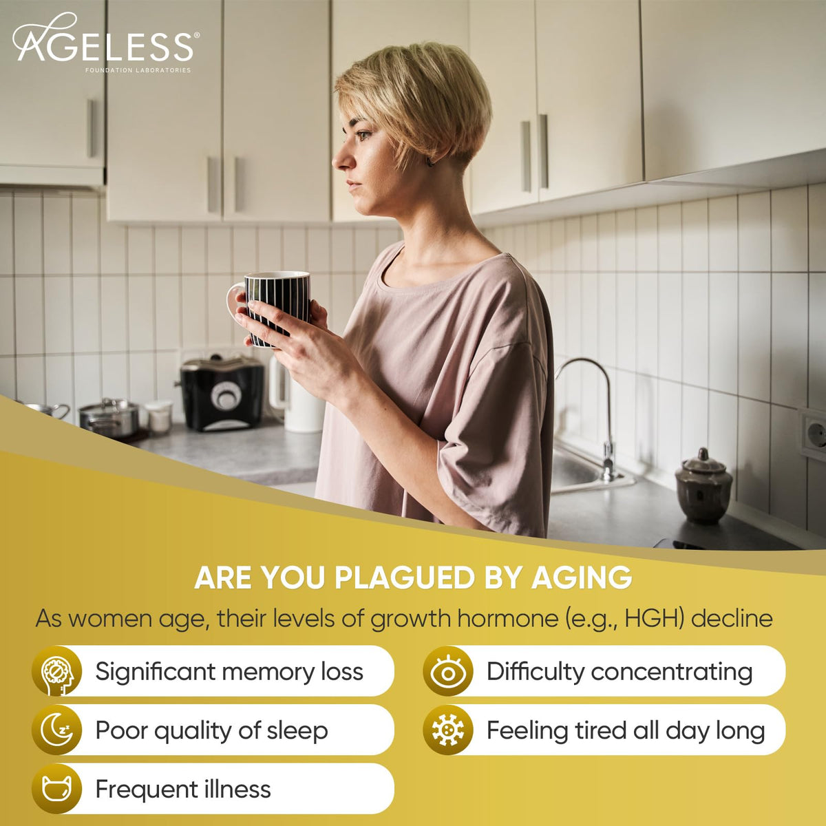 AGELESS™: UltraMAX Gold™ Capsules, HGH Anti-Aging Supplement for Women, Slows Cellular Aging, Supports Immune Health, Smoother Skin Tone and Restorative Sleep, Weight Management, 90 Capsules | Healthy Aging Support, Cellular Energy, Longevity Support, Dai
