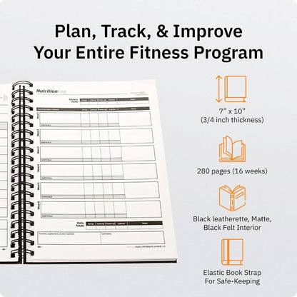Daily Fitness Journal, Workout Planner & Food Log Book 7x10 Inches | Premium Faux Leather Cover, Weekly Check-Ins for Energy, Joint Health and Mindset Alongside Training and Nutrition Goals