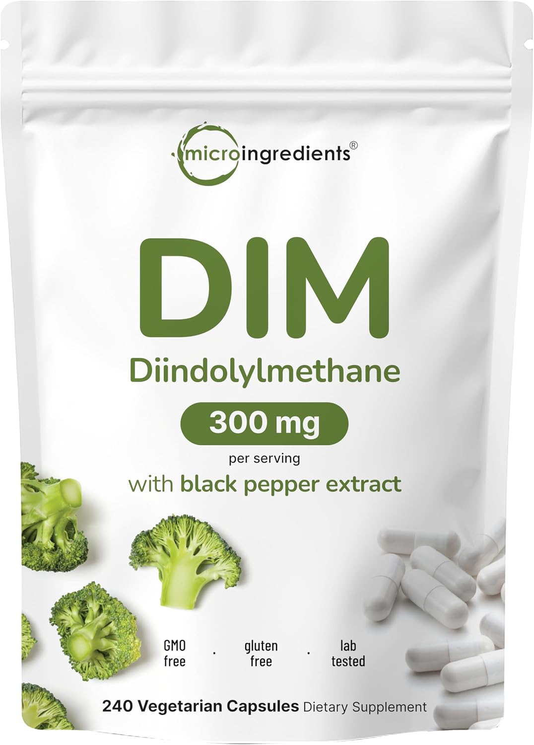 DIM Active Supplement, DIM 300mg, 240 Veggie Capsules (8-Month Supply), 2 in 1 Formula, Estrogen Metabolism, Premium DIM-Plus Broccoli Extract Supplement With Black Pepper for Better Absorption