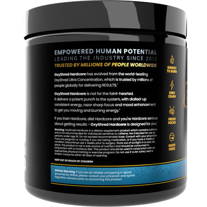 EHP Labs OxyShred Hardcore Super Dosed Pre Workout Powder - Preworkout Powder with L Glutamine & Acetyl L Carnitine, Energy Boost Drink - 275mg of Caffeine - Watermelon Candy, 40 Servings