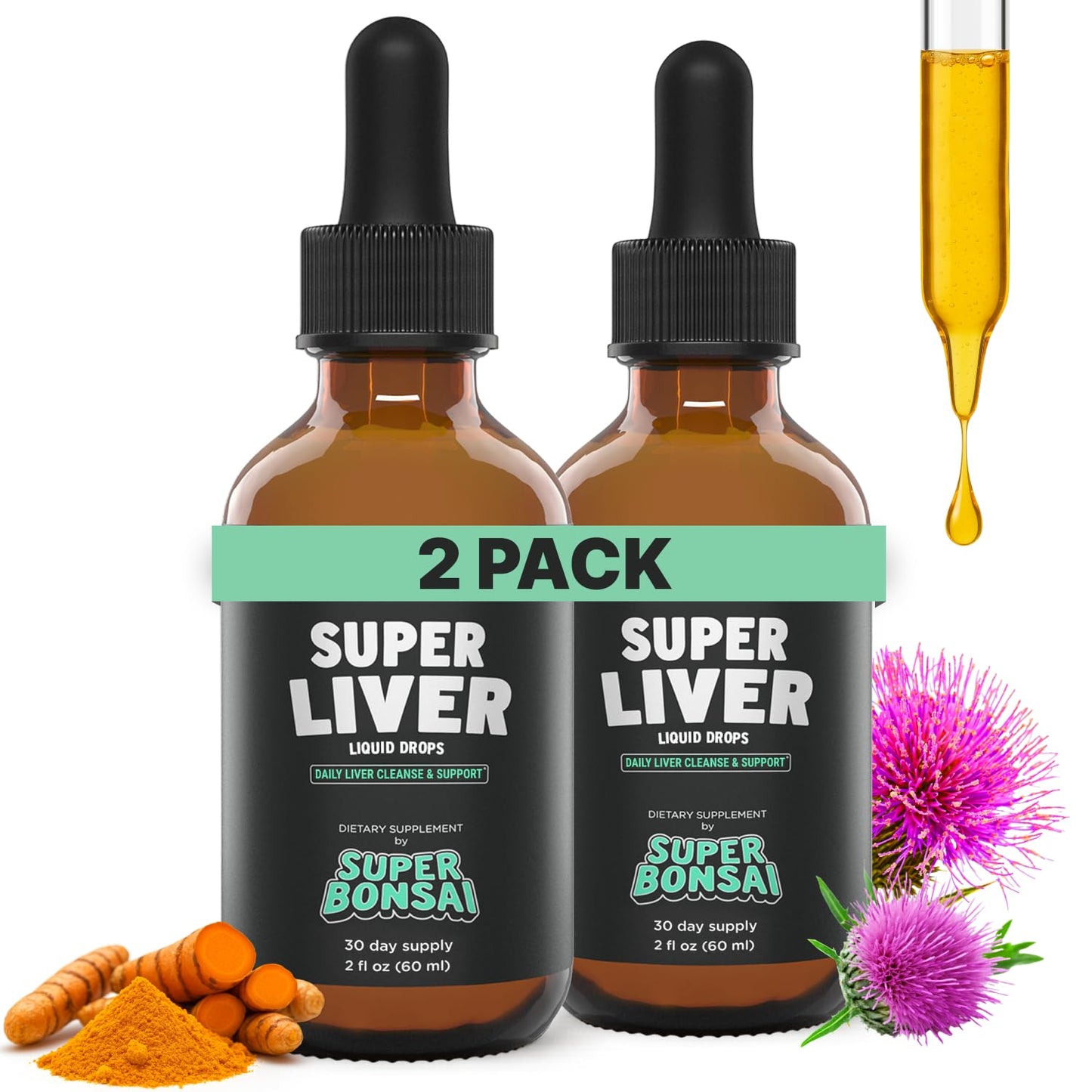 SuperBonsai Milk Thistle Herbal Liquid Supplement - Doctor-Formulated Botanical Blend with Milk Thistle and Dandelion Root - Vegan Non