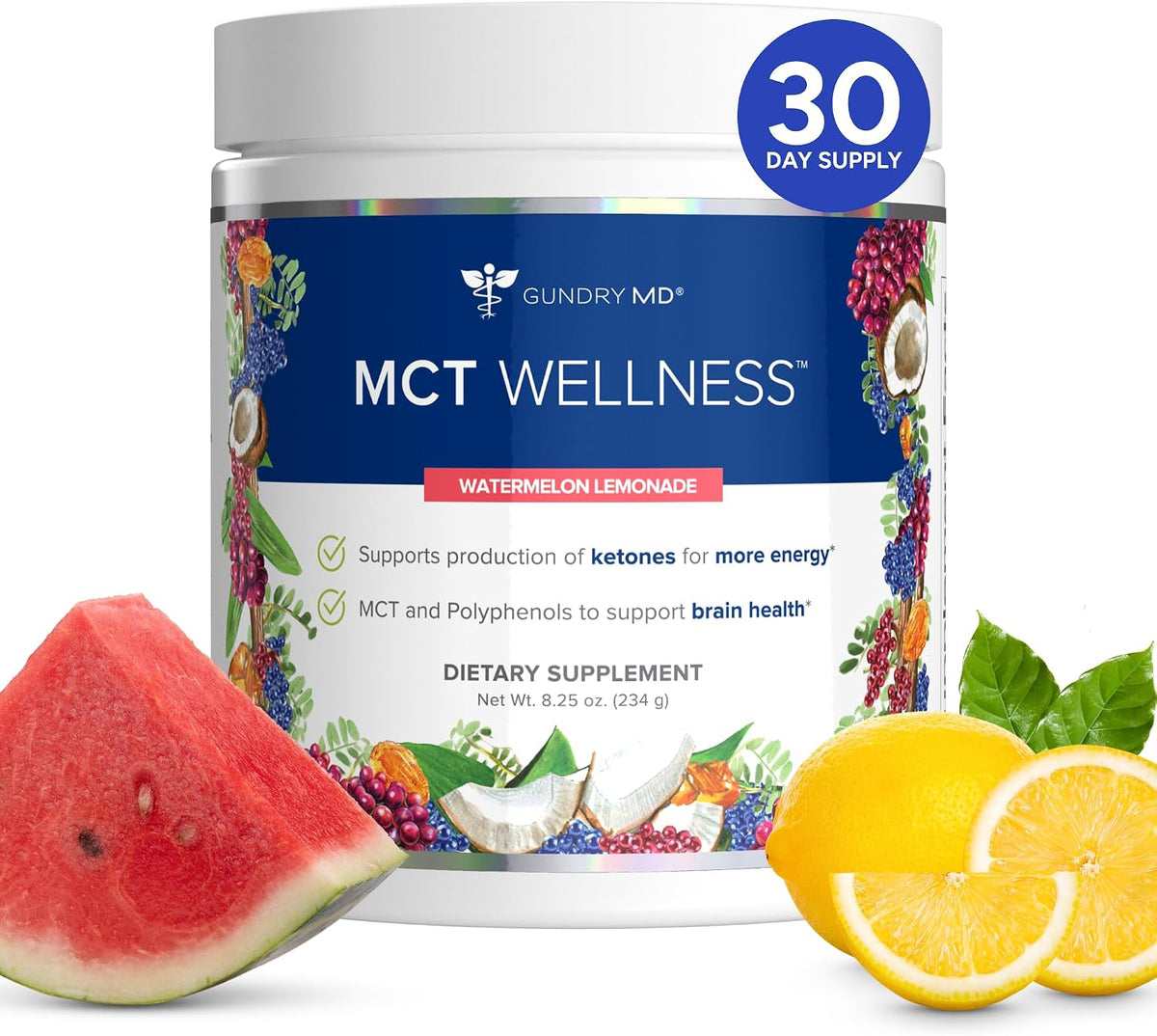 Gundry MD® MCT Wellness Powder, Watermelon Lemonade Flavor, 30 Servings | Support Energy, Ketone Production and Brain Health, Keto Friendly