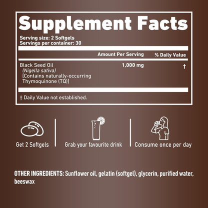 Resilia Ethiopian Black Seed Softgels 1000mg Per Serving – Premium Nigella Sativa Seed Oil Supplement – Digestive & Immune Support Formula – Easy to Swallow Soft Capsules 120 Count (Pack 2)