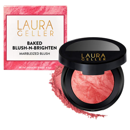 LAURA GELLER NEW YORK Baked Blush-n-Brighten for Mature Skin - 04 Cherry Custard - Powder Blush Won't Settle into Fine Lines - Buildable Natural Finish – Longlasting Formula - Made in Italy