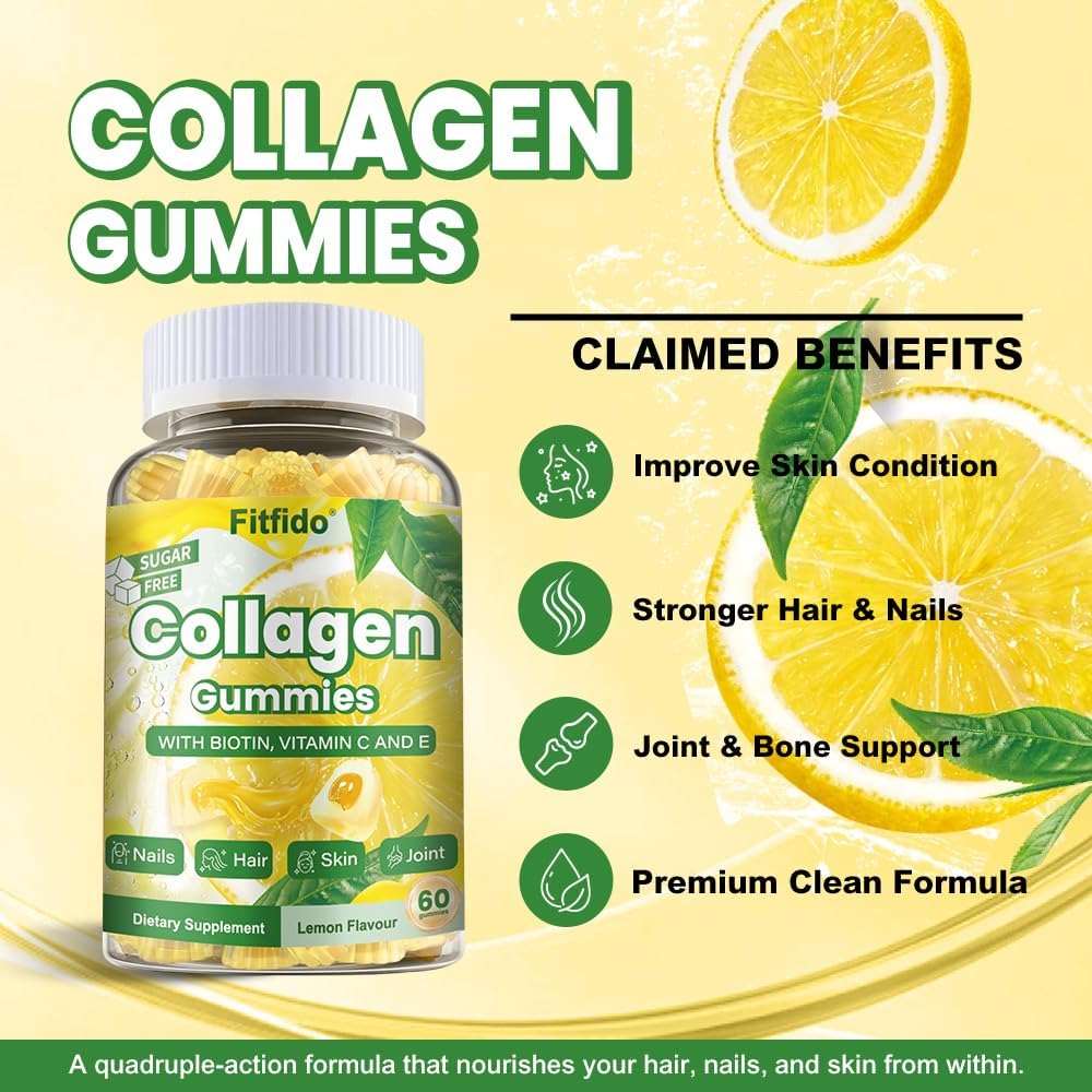 Collagen Gummies 1500mg, Multi Collagen Types I, II, III, 60 Count