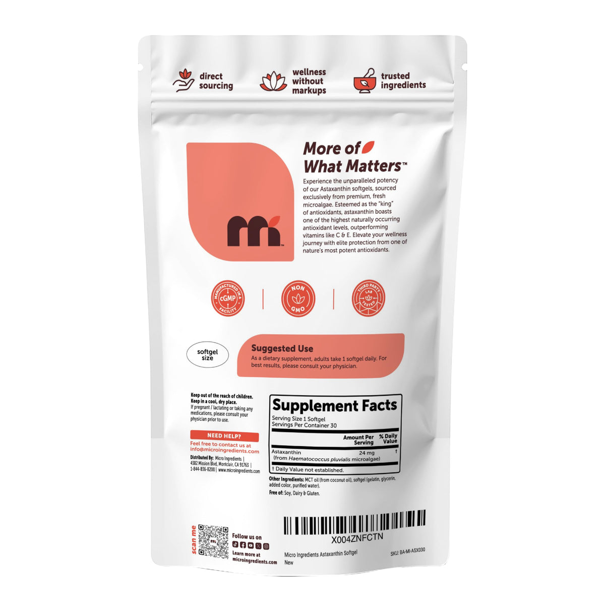 Micro Ingredients Astaxanthin 24mg Per Serving with MCT Oil, 60 Softgels | 2 Month Supply. Natural Microalgae Sourced Astaxanthin Supplement. Easy-to-Swallow. Non-GMO, Gluten Free, Soy Free.
