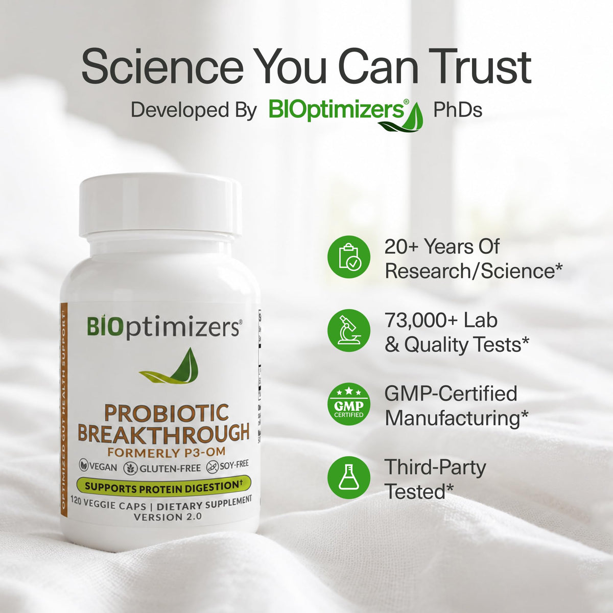 BIOptimizers Probiotic Breakthrough – Lactobacillus Plantarum OM Probiotics & Prebiotics Health Supplement for Gut, Digestive & Immune Support Probiotics for Women Men Elderly– 30 Vegan Capsules