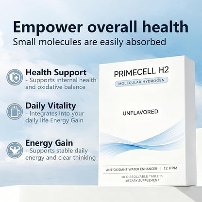 PRIMECELL H2 Molecular Hydrogen Tablets, 30 Count | Supports antioxidant health, cellular energy, oxidative balance, mental clarity, and daily recovery.
