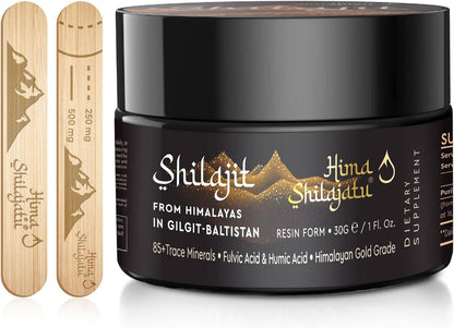 Hima Shilajatu Shilajit Purest Himalayan Organic Shilajit Resin - Gold Grade 100% Purity Shilajit with Fulvic Acid & 85+ Trace Minerals Complex for Energy & Immune Support, 30 Grams (2 Months Supply)