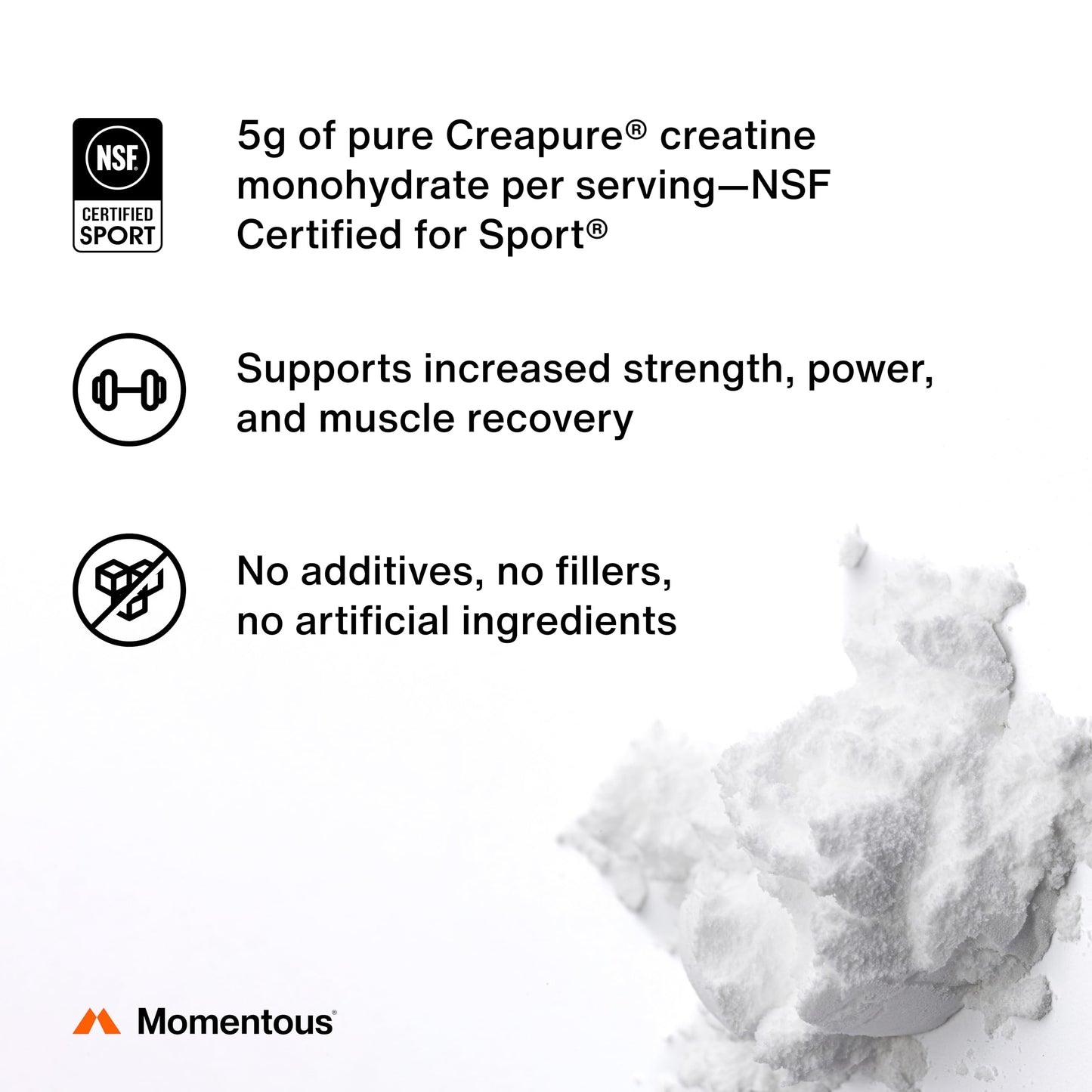 Momentous Creatine Lemon Monohydrate Powder - Creatine Powder - Supports Strength, Lean Muscle, & Recovery for Men & Women - NSF Certified for Sport - 6.49 g per Serving - 15 Servings