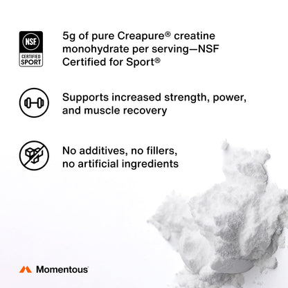 Momentous Creatine Lemon Monohydrate Powder - Creatine Powder - Supports Strength, Lean Muscle, & Recovery for Men & Women - NSF Certified for Sport - 6.49 g per Serving - 15 Servings