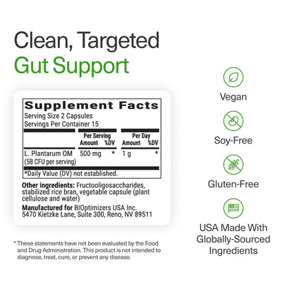 BIOptimizers Probiotic Breakthrough – Lactobacillus Plantarum OM Probiotics & Prebiotics Health Supplement for Gut, Digestive & Immune Support Probiotics for Women Men Elderly– 30 Vegan Capsules