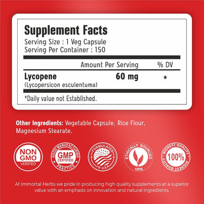 Lycopene Supplement for Men 60mg, 150 Capsules, Natural Tomato Extract Powder, 4 Month Supply, 100% Veg Lycopene Complex, Non-GMO and Gluten Free Carotenoid Supplement