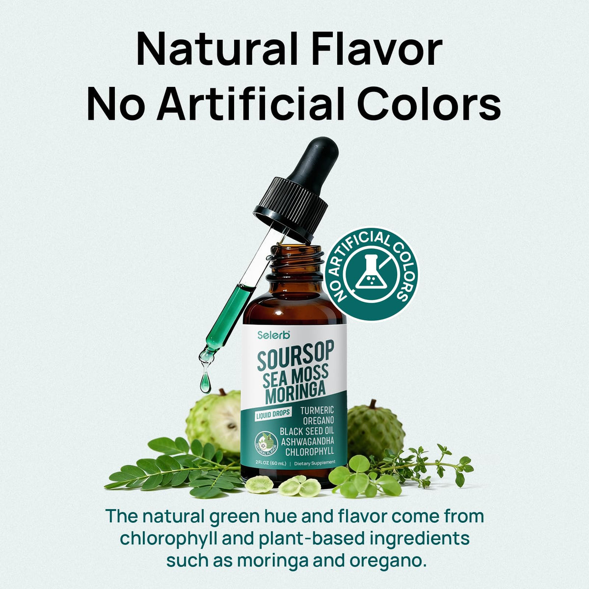 Soursop Bitters Liquid Soursop Drops with Sea Moss, Moringa, Turmeric, Black Seed Oil, Oregano, Ashwagandha & Chlorophyll High Absorption for Gut & Digestive Health, Immune & Antioxidant | 2 Fl Oz