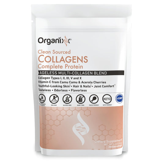 Organixx Clean Sourced Collagen Peptides Powder with Vitamin C, Types I, II, III, V, X Hydrolyzed Collagen, Hair, Nail, Skin, Bone & Joint Health