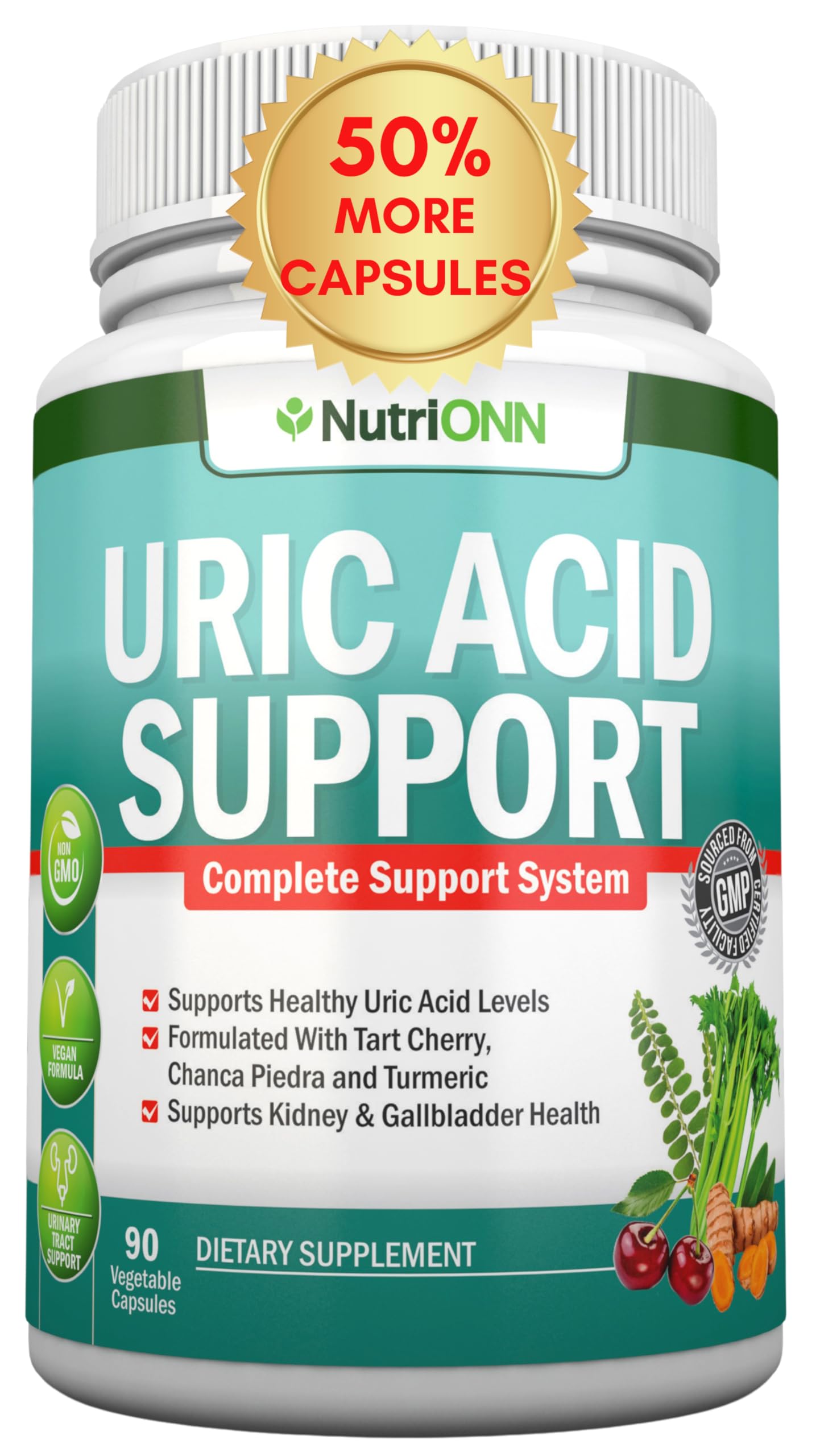Uric Acid Flush - Herbal Uric Acid Cleanse Supplement - With Tart Cherry, Celery Seed Extract, Chanca Piedra, Devil’s Claw & Green Coffee Bean - Vegan