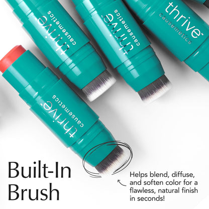 Thrive Causemetics Triple Threat Color Stick: Cream Blush Stick with Vitamin E, Evening Primrose Oil, Waterproof Smudge Proof Face Makeup Formula, Kandee (True Red Matte)