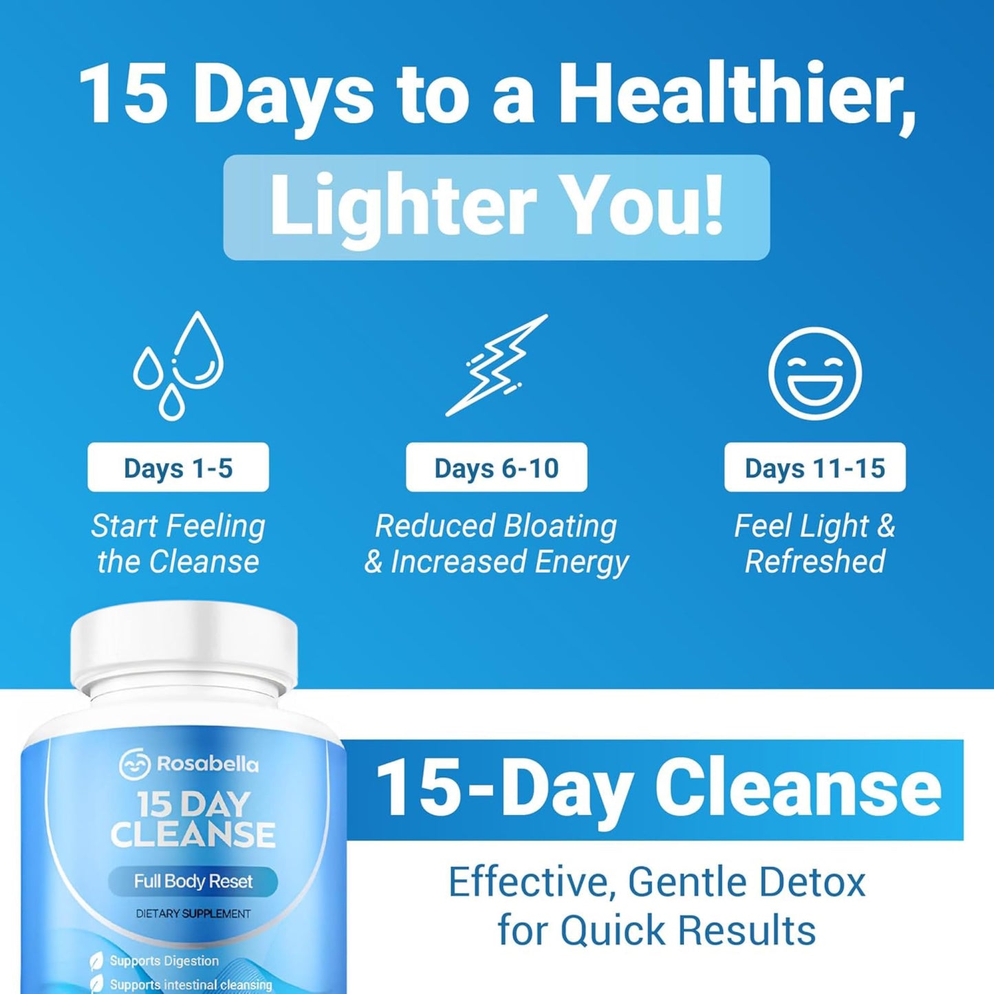 Rosabella 15 Day Cleanse – Full Body Detox & Colon Cleanse for Men & Women – Gut Cleanse Detox Pills for Digestive Health & Bloating Relief