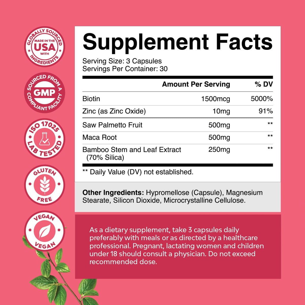 Saw Palmetto for Women 500mg - DHT Blocker for Women 30-Day Supply - Hair Vitamins for Hair Loss Supplement - Saw Palmetto Extract Capsules with Maca Root & Biotin - 90 Count