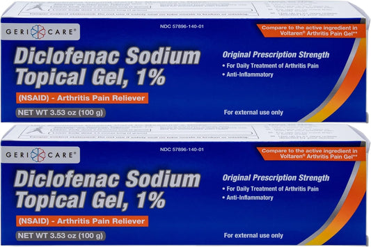 GeriCare Topical Arthritis Pain Relief Gel Diclofenac Sodium 1% (NSAID) Hand Wrist Elbow Foot Ankle Knee Extra-Strength Pain Reliever- Anti-inflammatory Arthritis Pain Treatment, 3.53oz (2 Pack) GeriCareBuy Supplements Australia