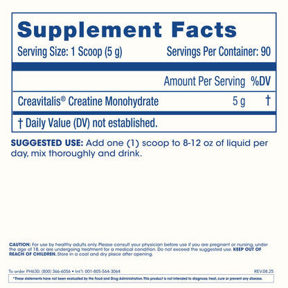 ProHealth Longevity Micronized Creatine. Pharmaceutical Grade Creatine Monohydrate is Easier on Kidneys. Supports Brain Function and Muscle Growth as You Age. 5 g/Serving, 90 Servings, 3 Month Supply