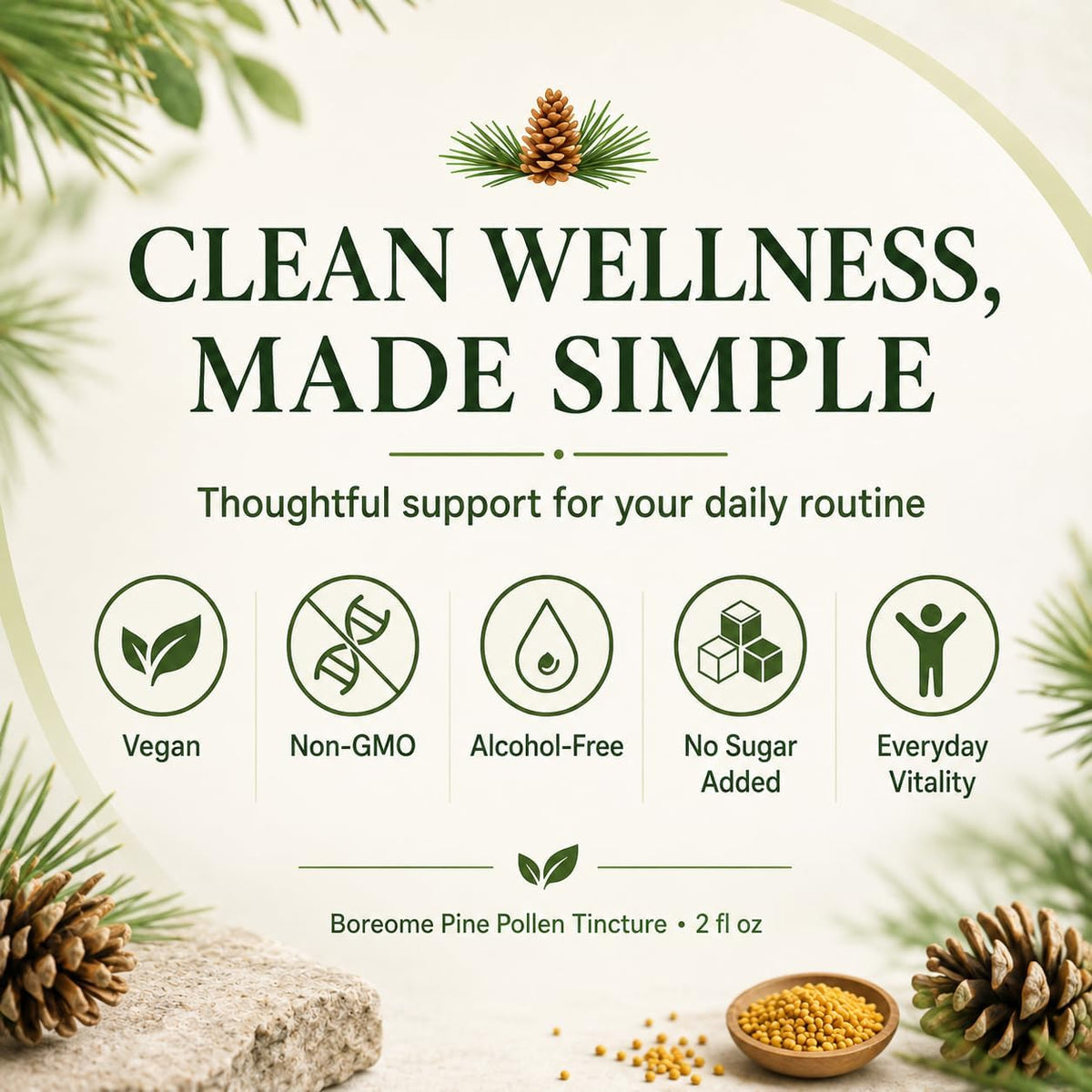 Pine Pollen Tincture | Pine Pollen Powder Liquid Drops for Men & Women - Vegan, Sugar & Alcohol-Free Supplement - 2 fl oz