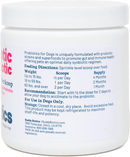 Probiotic + Prebiotic Powder for Dogs – 7 Probiotic Strains with Prebiotic FOS, Supports Gut Flora, Digestive & Immune Health, 5 Billion CFU per Scoop