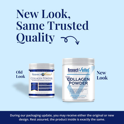 Research Verified® Collagen Powder - Hydrolyzed Marine Collagen Peptides - Unflavored - Skin Hydration and Elasticity, Muscle Recovery, Non GMO - 30 Scoops Per Container - 1 Month Supply