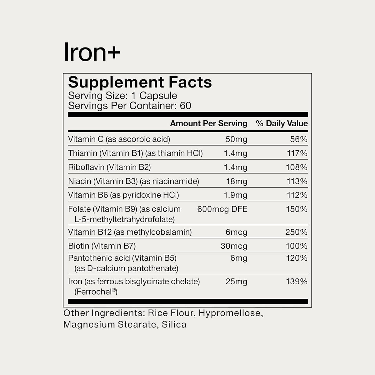 Momentous Iron+ with Vitamin C & Vitamin B Complex - Ferrochel Iron Capsules for Foundational Health Support - NSF Certified for Sport - Gluten-Free - 60 Servings