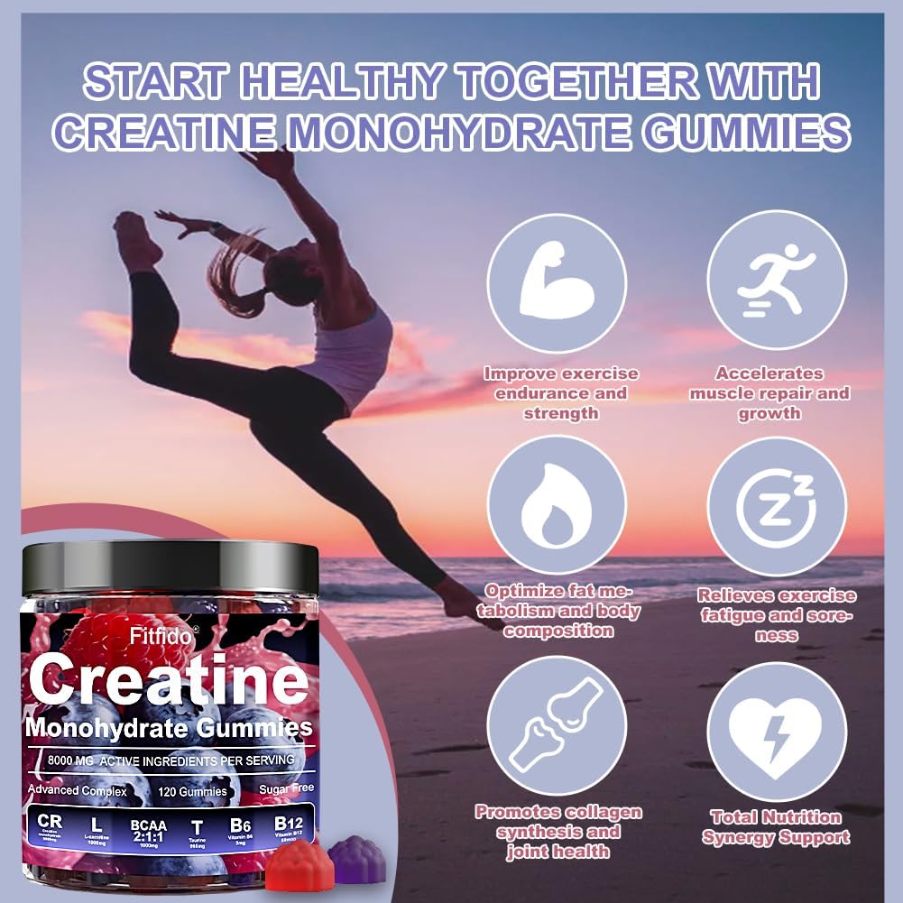 Creatine Monohydrate Gummies 8000mg + Collagen Gummies – Support for Thick Hair, Strong Nails & Healthy Skin – Vegan, Sugar Free, 2-Pack Supplement Bundle